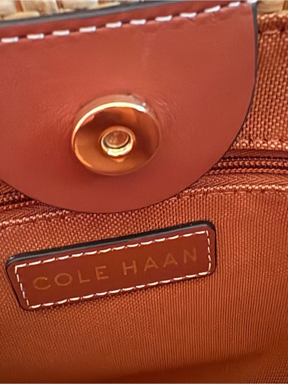 Cole Haan Tan Woven Tote with Brown Leather Handles